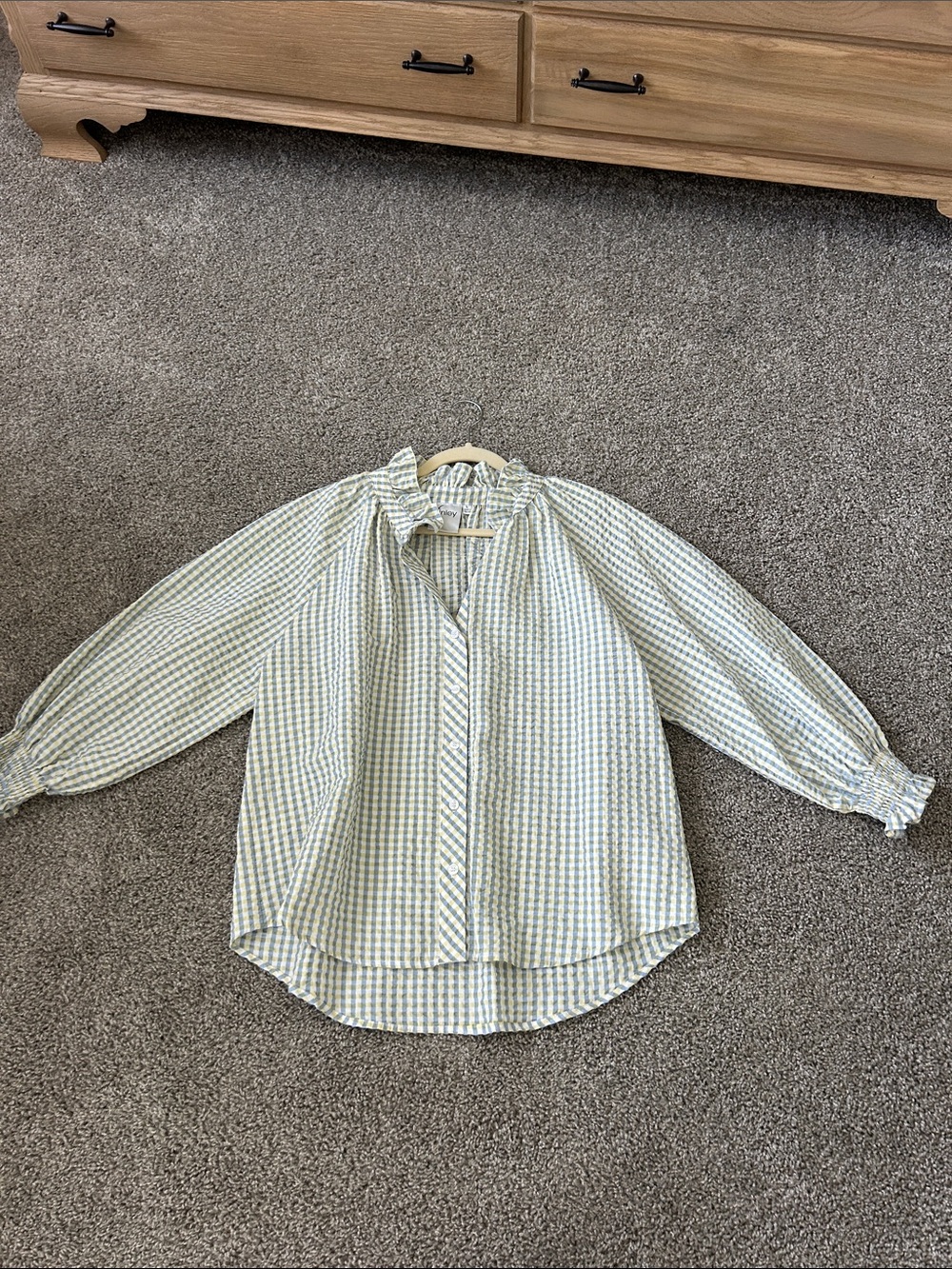 Finley Yellow & Light Blue Gingham Ruffle-Neck Blouse